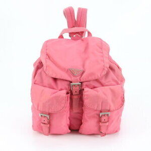 Prada Tessuto Triangle Logo Leather Backpack Bag Pink